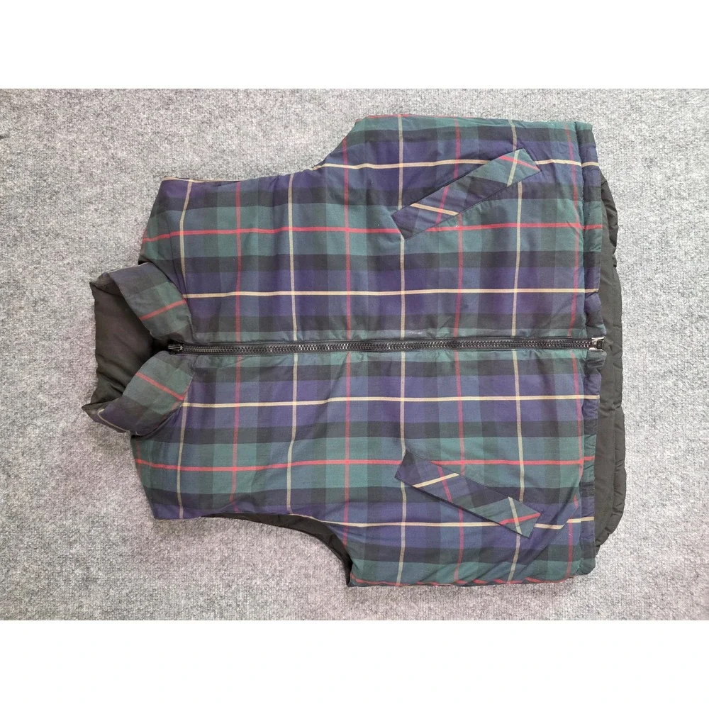 Eddie Bauer Puffer Vest Mens XL Black Plaid Reversible Quilted Full Zip Gilet